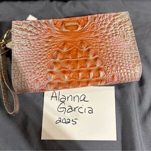 Brahmin Daisy in Flirty Ombré Coral Crocodile Embossed Wristlet